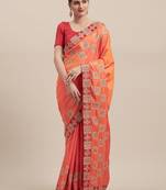 Orange Poly Silk Embroidered Fancy Designer Saree