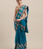 Blue Poly Silk Embroidered Fancy Designer Saree