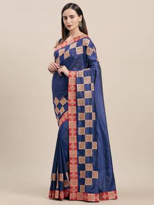 Blue Poly Silk Embroidered Fancy Designer Saree 1