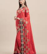 Red Poly Silk Embroidered Fancy Designer Saree