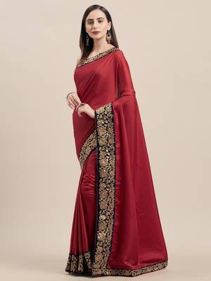 Maroon Poly Silk Big Border Fancy Designer Saree 1