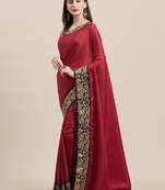 Maroon Poly Silk Big Border Fancy Designer Saree