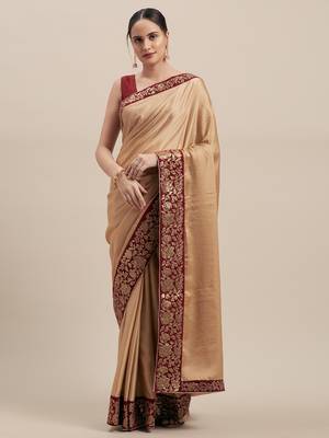 Brown Poly Silk Big Border Fancy Designer Saree 1