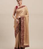 Brown Poly Silk Big Border Fancy Designer Saree