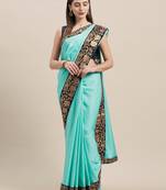 Turqouise Blue Poly Silk Big Border Fancy Designer Saree