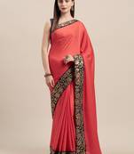 Red Poly Silk Big Border Fancy Designer Saree