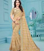 Gold Jute Silk Heavy Embroidered Work Fancy Designer Saree