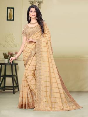 Gold Jute Silk Heavy Embroidered Work Fancy Designer Saree 1