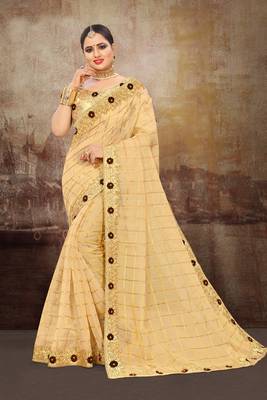 Gold Jute Silk Heavy Embroidered Work Fancy Designer Saree 1