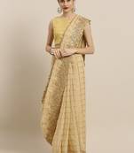 Gold Jute Silk Heavy Embroidered Work Fancy Designer Saree