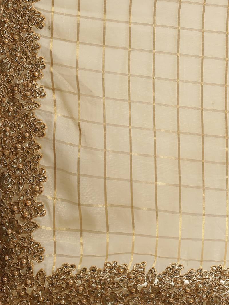 Gold Jute Silk Heavy Embroidered Work Fancy Designer Saree