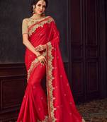 Red Poly Silk Heavy Embroidered Work Designer Saree