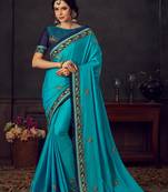 Blue Poly Silk Heavy Embroidered Work Designer Saree