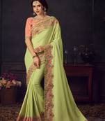 Green Poly Silk Heavy Embroidered Work Designer Saree