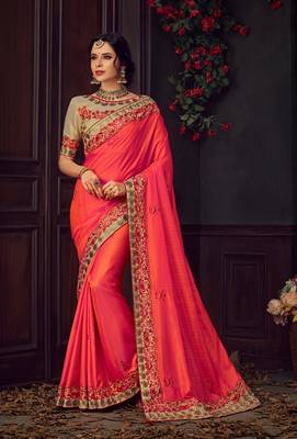 Red Poly Silk Heavy Embroidered Work Designer Saree 1