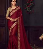 Maroon Poly Silk Heavy Embroidered Work Designer Saree