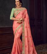 Pink Poly Silk Heavy Embroidered Work Designer Saree
