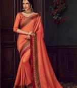 Orange Poly Silk Heavy Embroidered Work Designer Saree