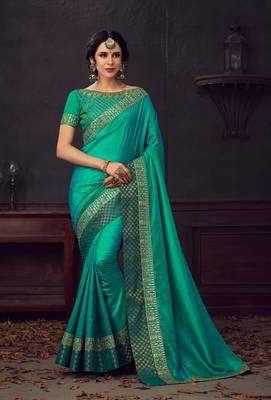 Green Poly Silk Heavy Embroidered Work Designer Saree 1