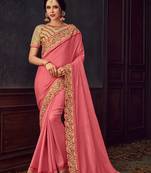 Pink Poly Silk Heavy Embroidered Work Designer Saree