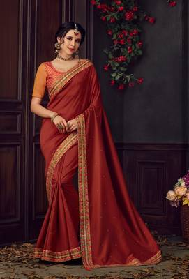 Maroon Poly Silk Heavy Embroidered Work Designer Saree 1