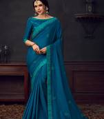 Blue Poly Silk Heavy Embroidered Work Designer Saree