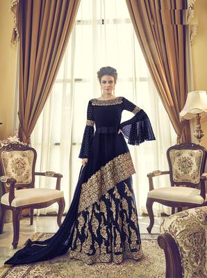 Dark blue multi resham work georgette salwar 1