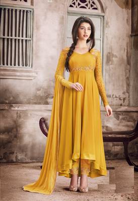 Yellow multi resham work georgette salwar 1