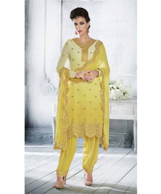 Yellow multi resham work georgette salwar 1