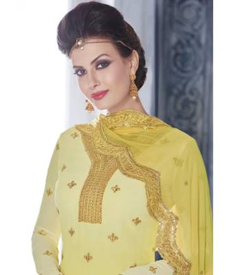 Yellow multi resham work georgette salwar 2