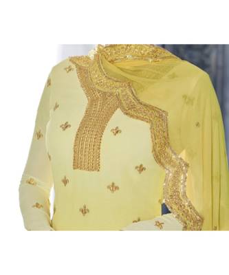 Yellow multi resham work georgette salwar 3