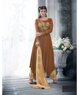 Brown multi resham work silk salwar 1