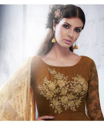 Brown multi resham work silk salwar 2