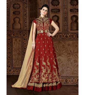 Brown resham embroidery silk salwar 1