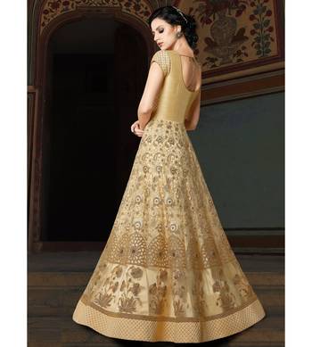 Beige resham embroidery net salwar 2