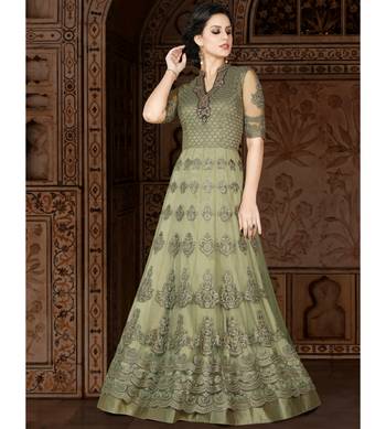 Green resham embroidery net salwar 1