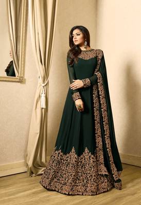 Dark green multi resham work georgette salwar 1