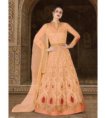 Peach resham embroidery net salwar 1