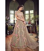 Beige resham embroidery net salwar