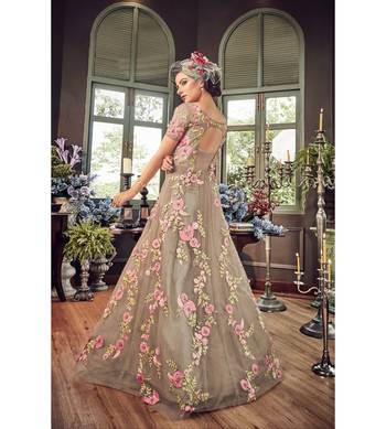 Beige resham embroidery net salwar 2