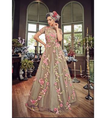 Beige resham embroidery net salwar 3