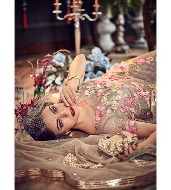 Beige resham embroidery net salwar 4