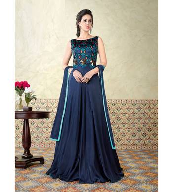Navy blue resham embroidery satin salwar 1
