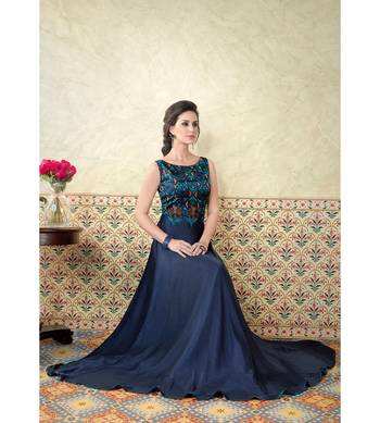 Navy blue resham embroidery satin salwar 2