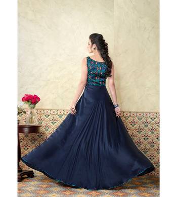 Navy blue resham embroidery satin salwar 3