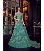 Green resham embroidery net salwar