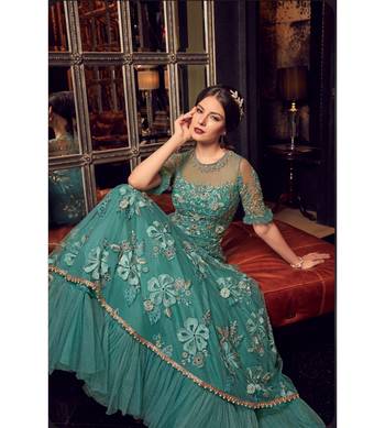 Green resham embroidery net salwar 2