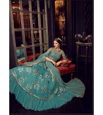 Green resham embroidery net salwar 3