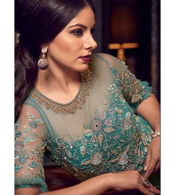 Green resham embroidery net salwar 4