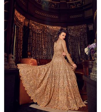 Beige resham embroidery net salwar 2